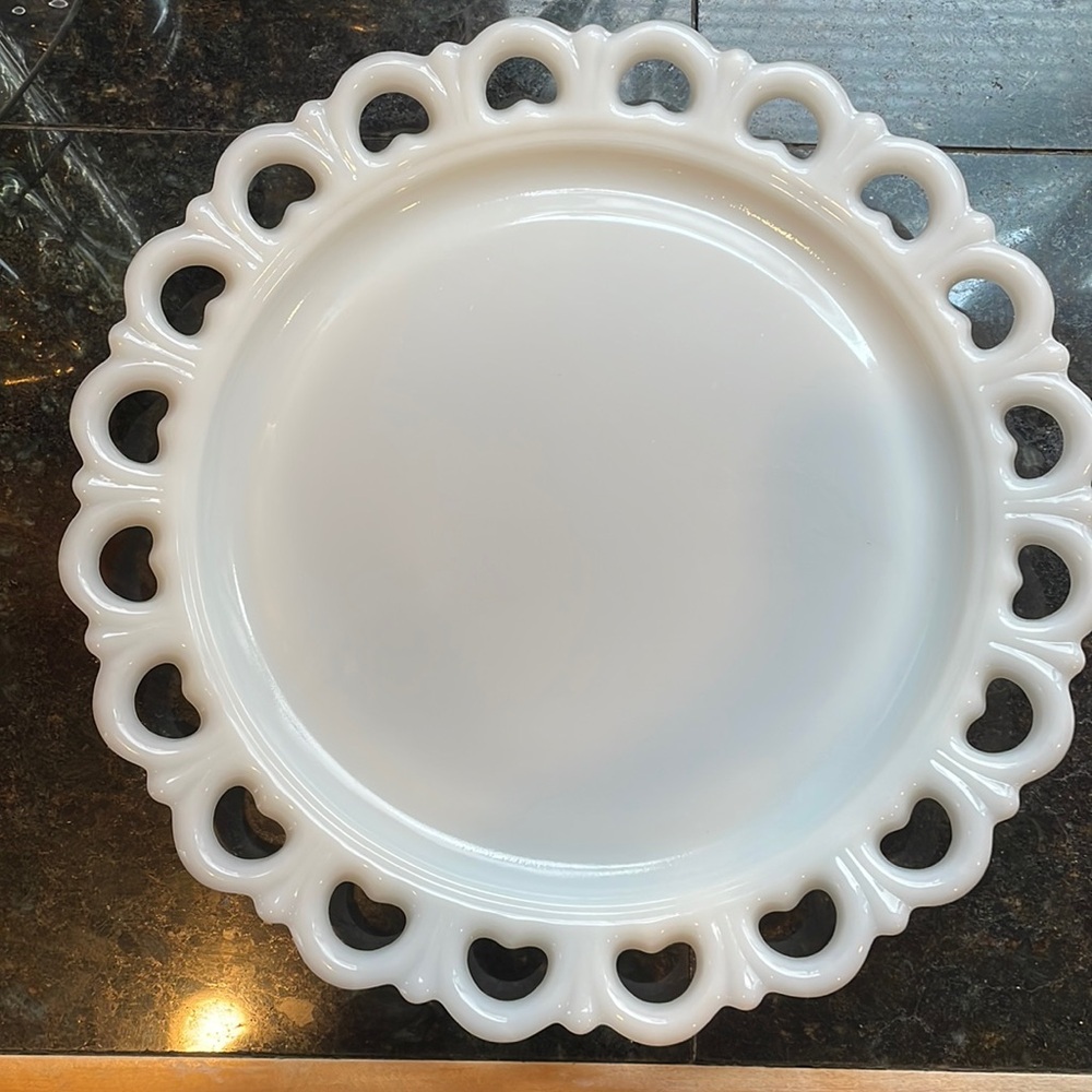 Anchor Hocking White Milk Glass 13" Cake Platter
